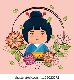 little japanese girl kawaii with flowers character