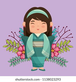 little japanese girl kawaii with flowers character