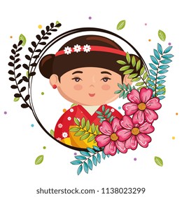 little japanese girl kawaii with flowers character