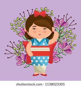 little japanese girl kawaii with flowers character
