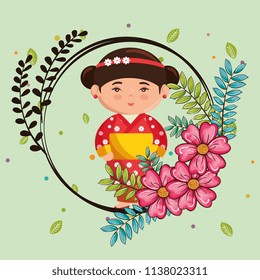 little japanese girl kawaii with flowers character