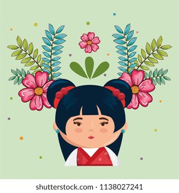 little japanese girl kawaii with flowers character