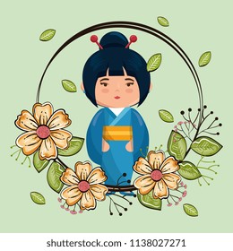 little japanese girl kawaii with flowers character