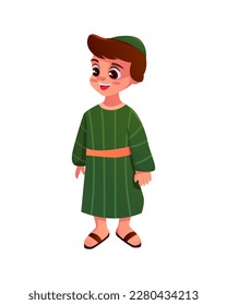 Little Jewish Boy in Traditional Clothing Isolated on a White Background. Vector Illustration in Cartoon Style.