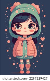  little kawaii girl illustration. flat colors, vector illustration, digital art, Anime. isolated