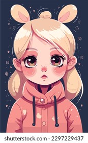  little kawaii girl illustration. flat colors, vector illustration, digital art, Anime. isolated