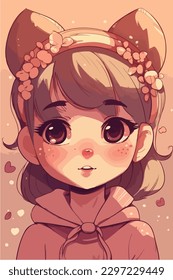  little kawaii girl illustration. flat colors, vector illustration, digital art, Anime. isolated