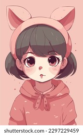  little kawaii girl illustration. flat colors, vector illustration, digital art, Anime. isolated