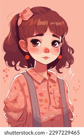  little kawaii girl illustration. flat colors, vector illustration, digital art, Anime. isolated