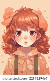  little kawaii girl illustration. flat colors, vector illustration, digital art, Anime. isolated