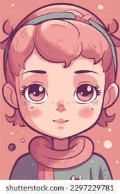 little kawaii girl illustration. flat colors, vector illustration, digital art, Anime. isolated