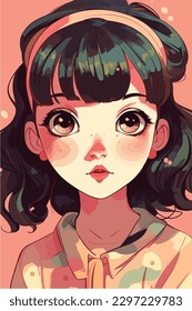little kawaii girl illustration. flat colors, vector illustration, digital art, Anime. isolated