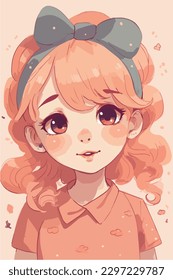 little kawaii girl illustration. flat colors, vector illustration, digital art, Anime. isolated