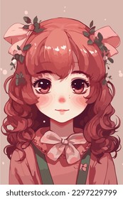 little kawaii girl illustration. flat colors, vector illustration, digital art, Anime. isolated