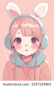 little kawaii girl illustration. flat colors, vector illustration, digital art, Anime. isolated