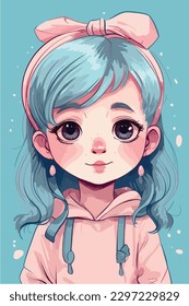 little kawaii girl illustration. flat colors, vector illustration, digital art, Anime. isolated