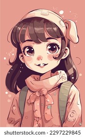 little kawaii girl illustration. flat colors, vector illustration, digital art, Anime. isolated