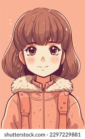 little kawaii girl illustration. flat colors, vector illustration, digital art, Anime. isolated