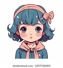 little kawaii girl illustration. flat colors, vector illustration, digital art, Anime. isolated