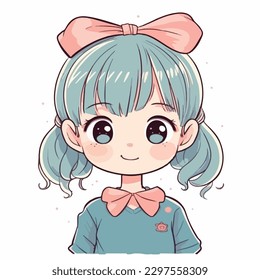 little kawaii girl illustration. flat colors, vector illustration, digital art, Anime. isolated