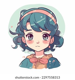 little kawaii girl illustration. flat colors, vector illustration, digital art, Anime. isolated