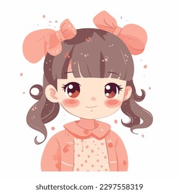 little kawaii girl illustration. flat colors, vector illustration, digital art, Anime. isolated