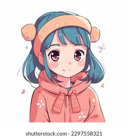 little kawaii girl illustration. flat colors, vector illustration, digital art, Anime. isolated