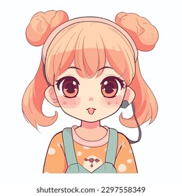 little kawaii girl illustration. flat colors, vector illustration, digital art, Anime. isolated