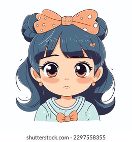 little kawaii girl illustration. flat colors, vector illustration, digital art, Anime. isolated