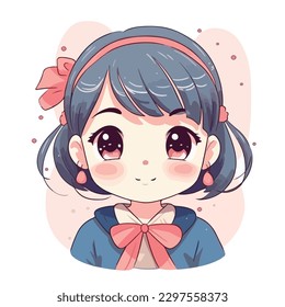 little kawaii girl illustration. flat colors, vector illustration, digital art, Anime. isolated