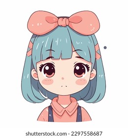 little kawaii girl illustration. flat colors, vector illustration, digital art, Anime. isolated