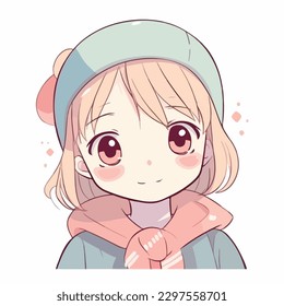 little kawaii girl illustration. flat colors, vector illustration, digital art, Anime. isolated
