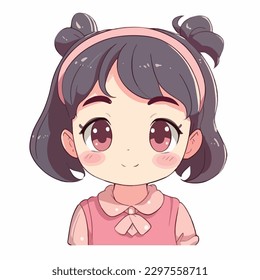 little kawaii girl illustration. flat colors, vector illustration, digital art, Anime. isolated