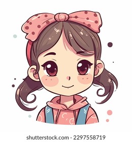 little kawaii girl illustration. flat colors, vector illustration, digital art, Anime. isolated