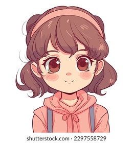 little kawaii girl illustration. flat colors, vector illustration, digital art, Anime. isolated