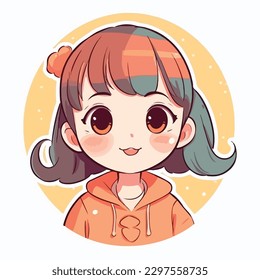 little kawaii girl illustration. flat colors, vector illustration, digital art, Anime. isolated