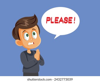 
Little Kid Asking Polite Vector Cartoon illustration Design. Well-behaved boy being respectful begging for something 
