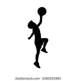 Little kid basketball player vector.