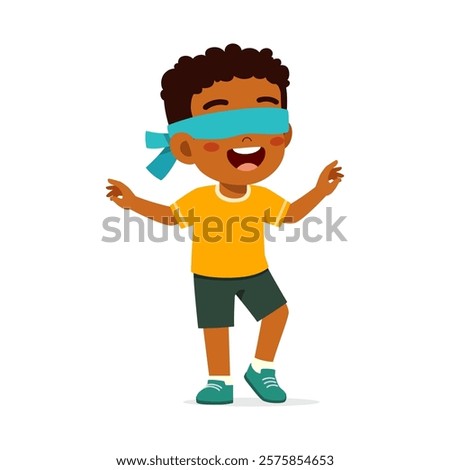 little kid blindfolded for playing hide and seek