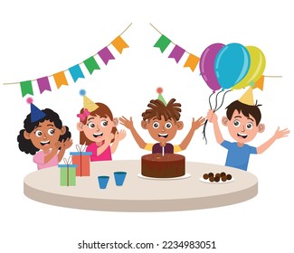 little kid blow candle on birthday party with friend.