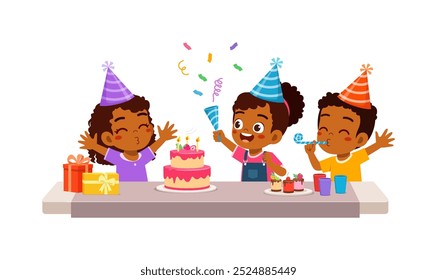 criança pequena soprar vela na festa de aniversário com amigo