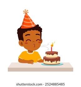 little kid blow candle on birthday party