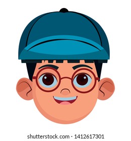 little kid boy with glasses and hat avatar cartoon character profile picture portrait