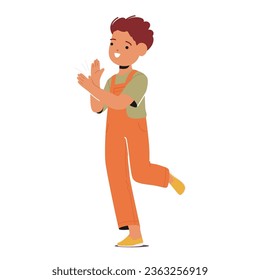 Little Kid Character Clapping. Isolated Young Boy Claps His Tiny Hands With Glee, Eyes Sparkling, A Symphony Of Innocence And Joy In His Cheerful Applause. Cartoon People Vector Illustration