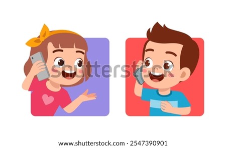little kid communicate call using phone to friend