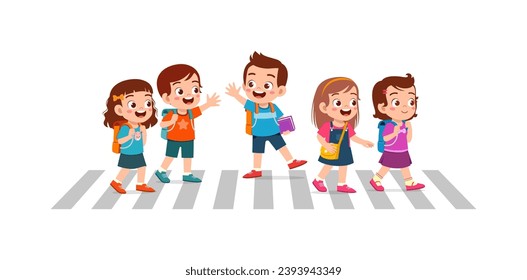 little kid crossing road together with friend