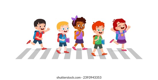 little kid crossing road together with friend