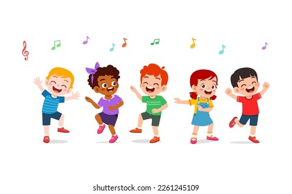 little kid dance with friend and feel happy - Shutterstock ID 2261245109
