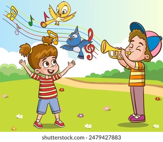 little kid dance with friend and feel happy