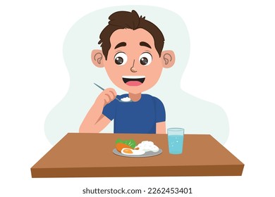 little kid do breakfast with healthy food.